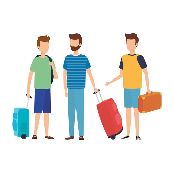 Jonge mannen met koffers reizen — Stockvector