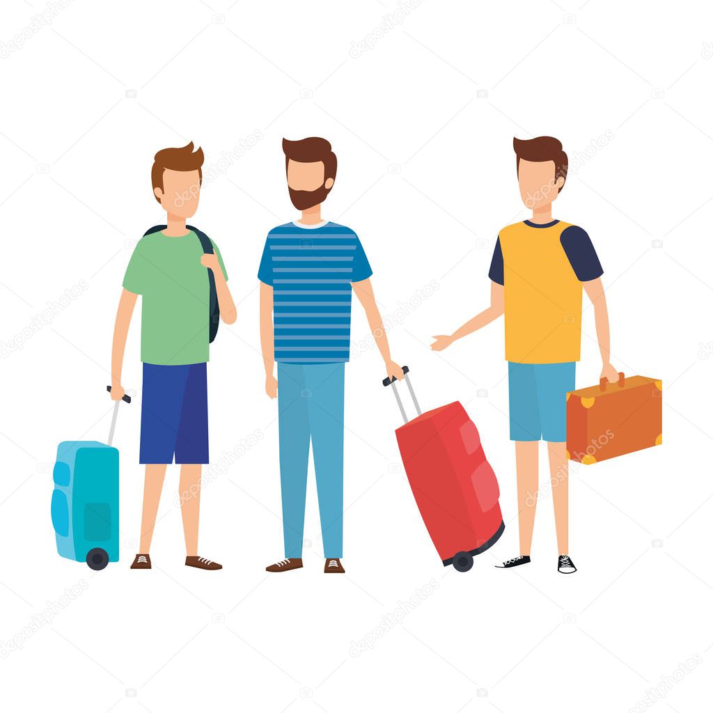 young men with suitcases travel