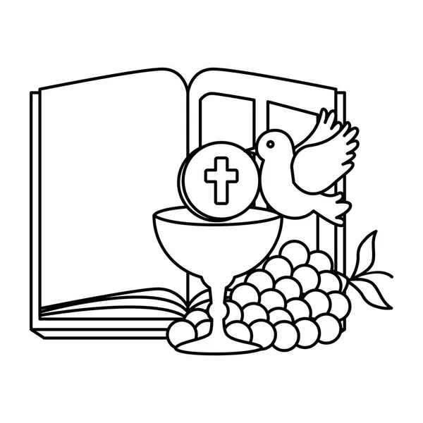 Heilige Bijbel met kelk en druiven — Stockvector