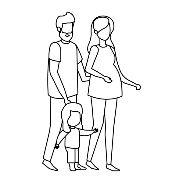 Couple de parents avec des personnages fille — Image vectorielle