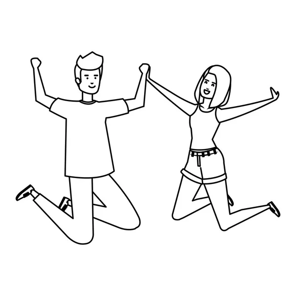 Jeune couple célébrant des personnages avatars — Image vectorielle