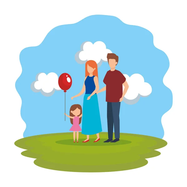 Οι γονείς ζευγάρι με κόρη και μπαλόνι Ηλίου — Διανυσματικό Αρχείο