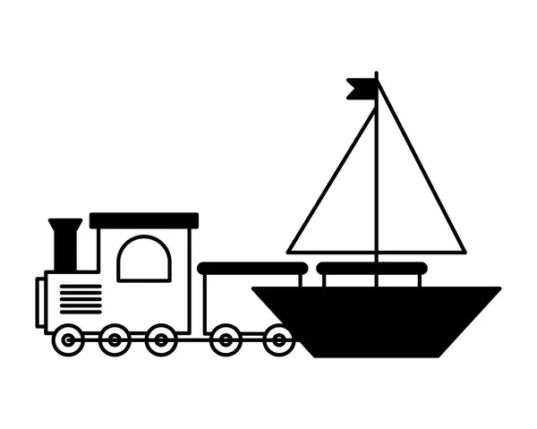 Little train and boat toys kids — Stock Vector