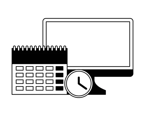 Lembrete de calendário com monitor de computador e relógio — Vetor de Stock