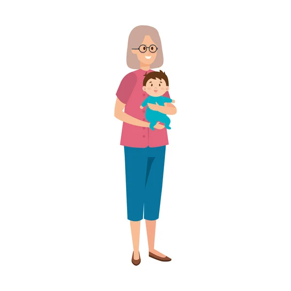 Linda abuela con bebé — Vector de stock