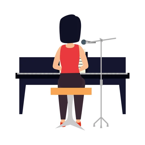 Woman playing grand piano character — 스톡 벡터