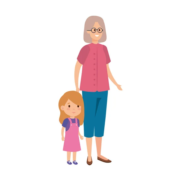 Linda abuela con nieta — Vector de stock