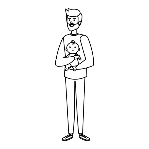Νεαρό πατέρα με χαρακτήρες μωρών — Διανυσματικό Αρχείο