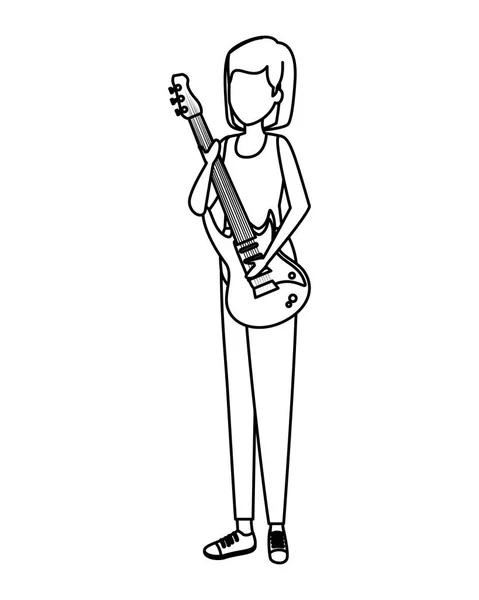 Mujer tocando guitarra eléctrica — Vector de stock