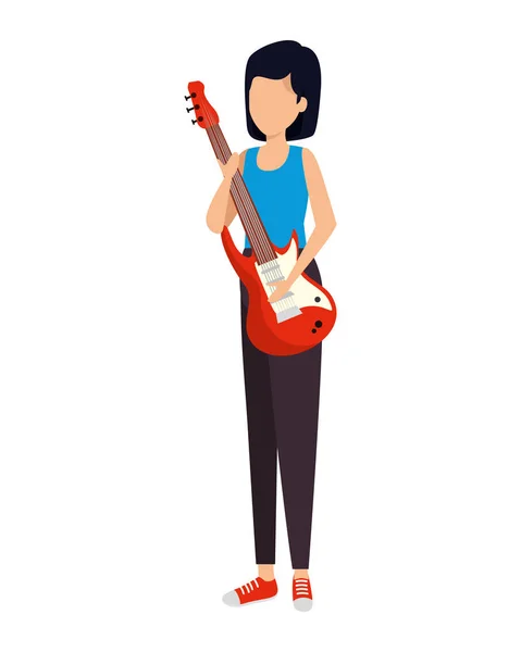 Woman playing guitar electric — 스톡 벡터