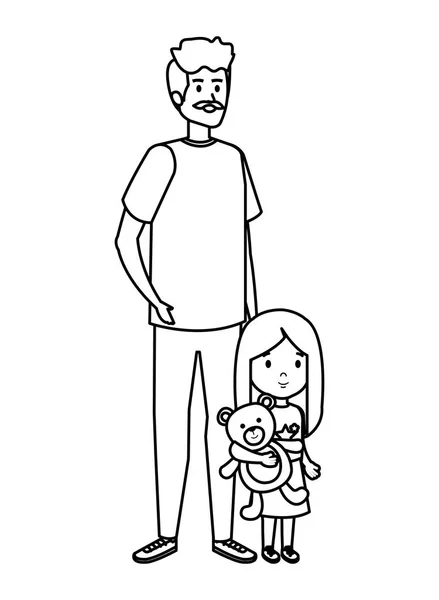 Padre con personajes de hija — Vector de stock