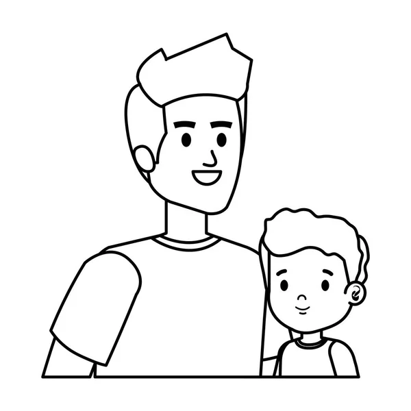 Padre joven con personajes de hijo — Vector de stock