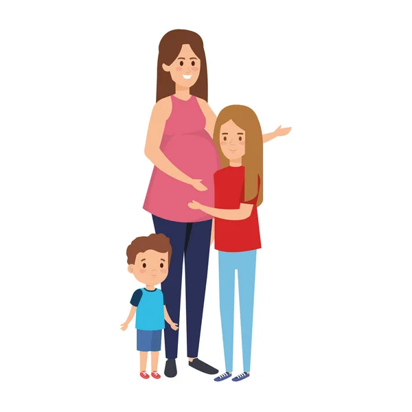 Junge Schwangere mit Kindern — Stockvektor
