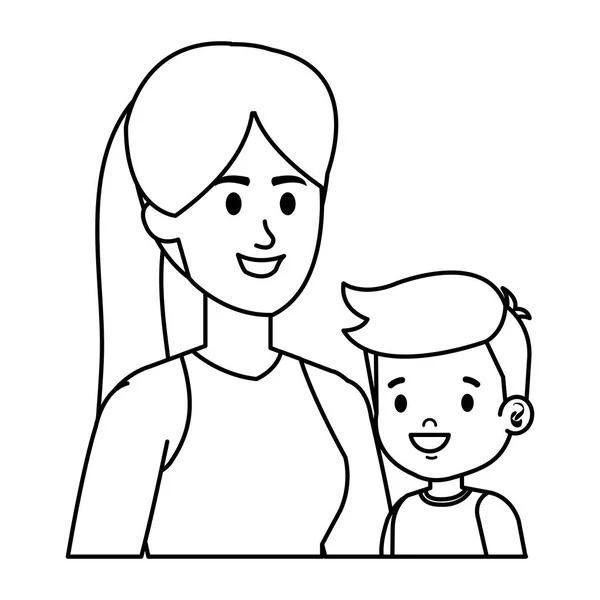 Giovane madre con piccoli personaggi figlio — Vettoriale Stock