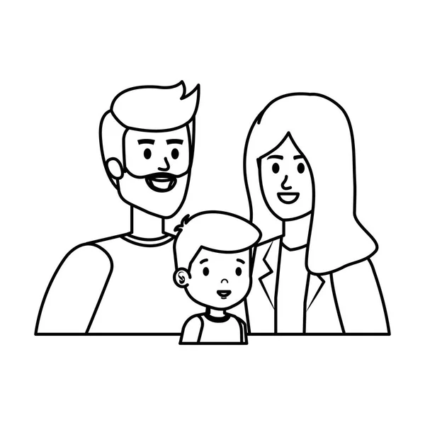 Padres pareja con hijo personajes — Vector de stock