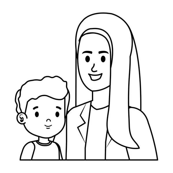 Jeune mère avec des personnages de petit fils — Image vectorielle