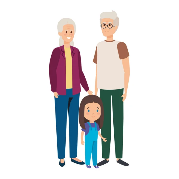 Söt Grand föräldrar par med grandaughter — Stock vektor