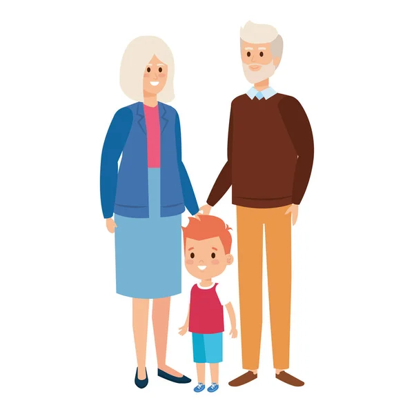 Söt Grand föräldrar par med barnbarn — Stock vektor