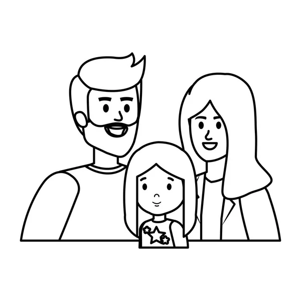 Parents couple with daughter characters — Stock Vector