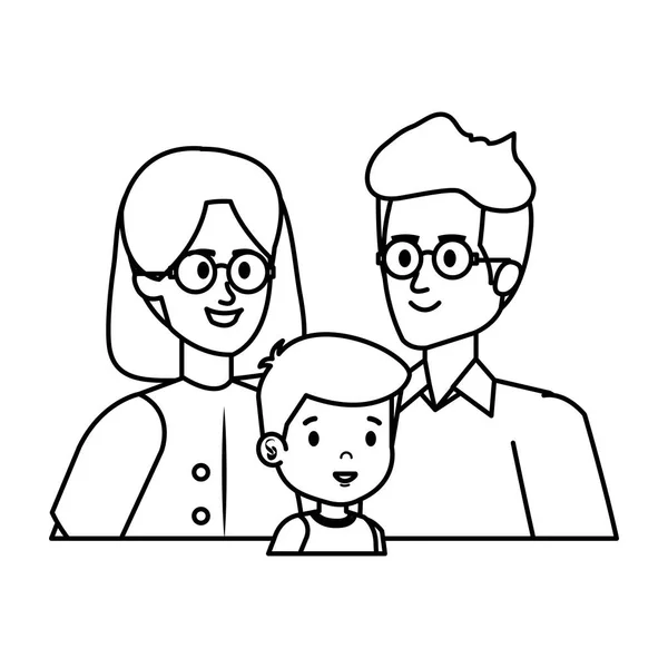 Coppia di genitori con personaggi figlio — Vettoriale Stock