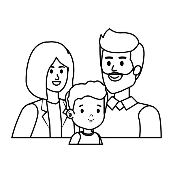 Padres pareja con hijo personajes — Vector de stock