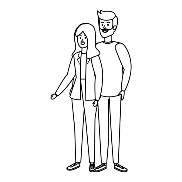 Jovem casal avatares personagens — Vetor de Stock