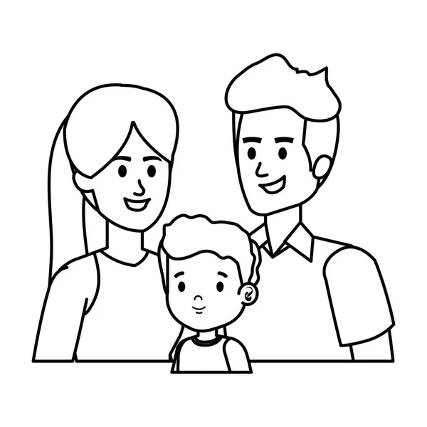 Padres pareja con hijo personajes — Vector de stock