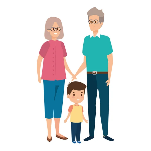可爱的祖父母夫妇与孙子 — 图库矢量图片