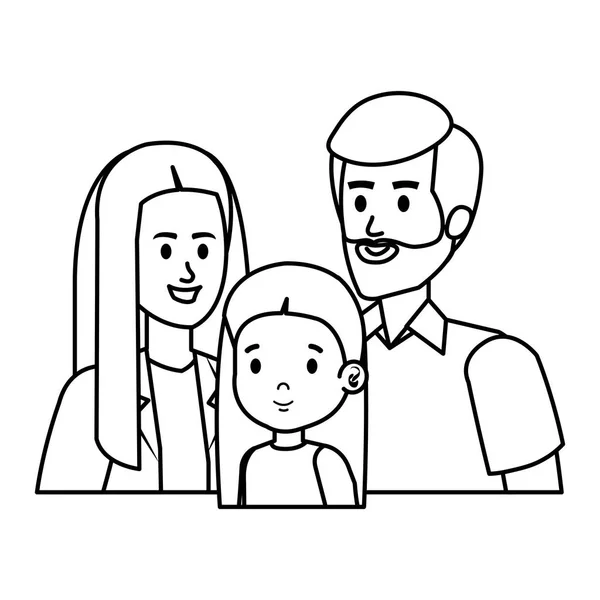 Parents couple with daughter characters — Stock Vector