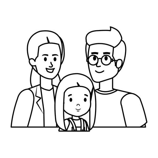 Padres pareja con hija personajes — Vector de stock