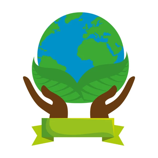 Hands lifting world planet earth — Stock Vector