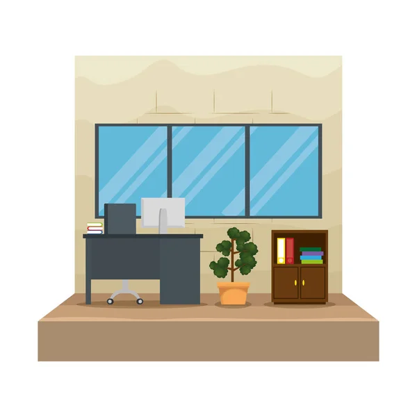 Office workplace with desk and desktop scene — Stock Vector