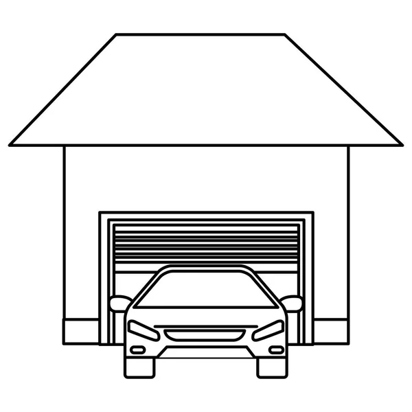 Auto Sedan voertuig met garage gebouw — Stockvector