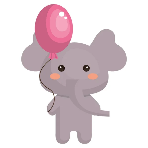 Elefante lindo con globo helio kawaii carácter — Vector de stock