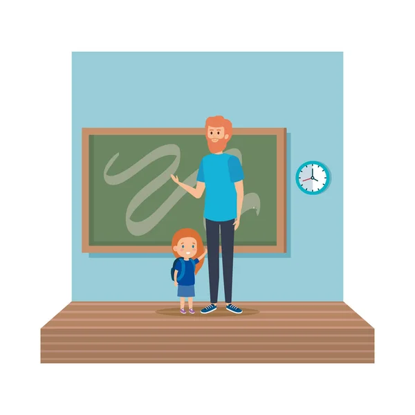 Professeur mâle avec écolière en salle de classe — Image vectorielle