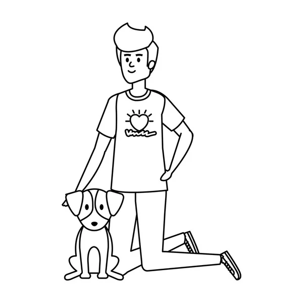 Jovem voluntário com cão bonito — Vetor de Stock