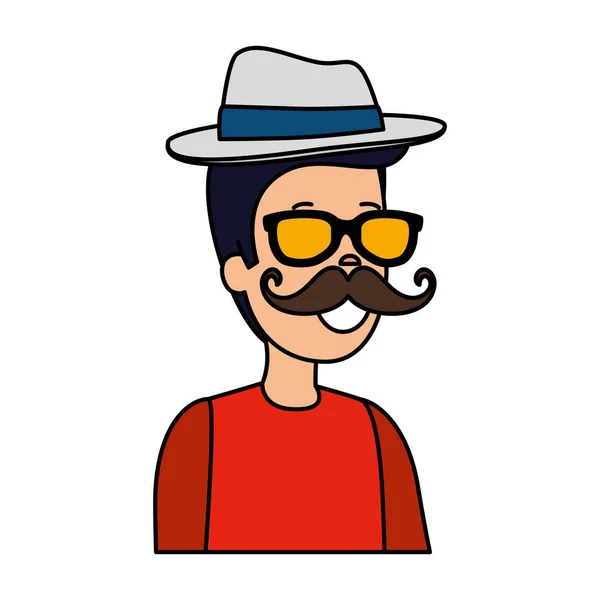 Hipster man with sunglasses and elegant hat — Stock Vector