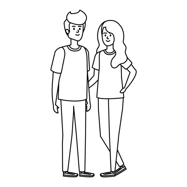 Jóvenes avatares pareja personajes — Vector de stock