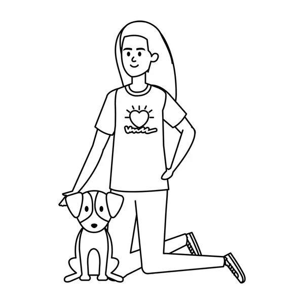 Joven mujer voluntario con lindo perro — Vector de stock