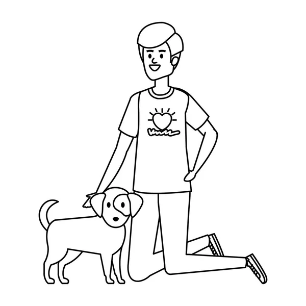 Joven hombre voluntario con lindo perro — Vector de stock