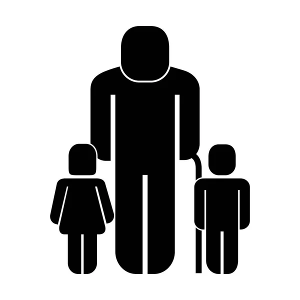 Old man grandpa with grandson and granddaughter pictogram — Stock Vector