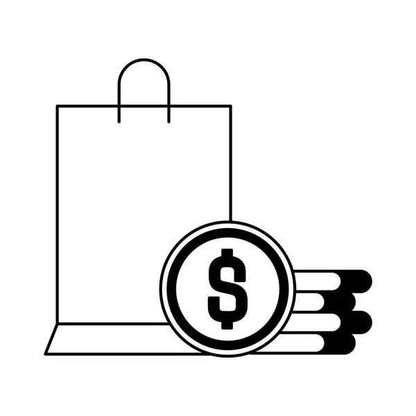 コイン分離アイコン付きショッピング バッグ — ストックベクタ