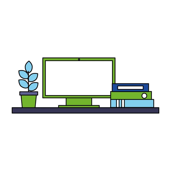 Ordinateur de bureau plante en pot et liants — Image vectorielle