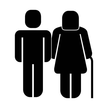 yaşlı kadın ile adam sopa pictogram yürümek
