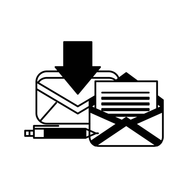Pošta obálky se šipkou a perem — Stockový vektor