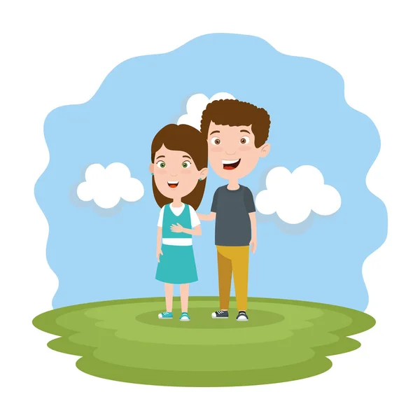 Linda pareja de niños en el parque — Vector de stock