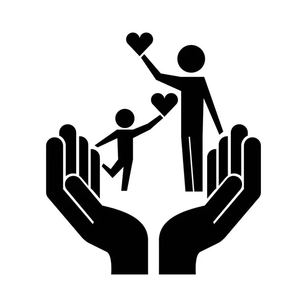 Händer med far och son Silhouette ikon — Stock vektor