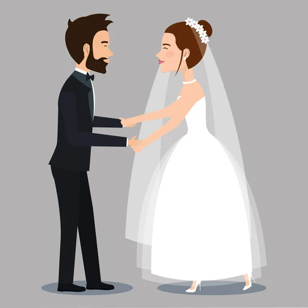 字符新娘和新郎新婚夫妇牵手 — 图库矢量图片