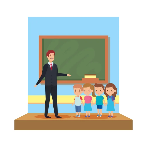 教室で子供と男性教師 — ストックベクタ