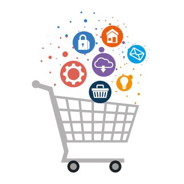 shopping cart with social media icons clipart